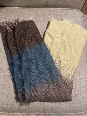 Soft Ombre Wool Blend Scarf in Blue, Brown & Cream